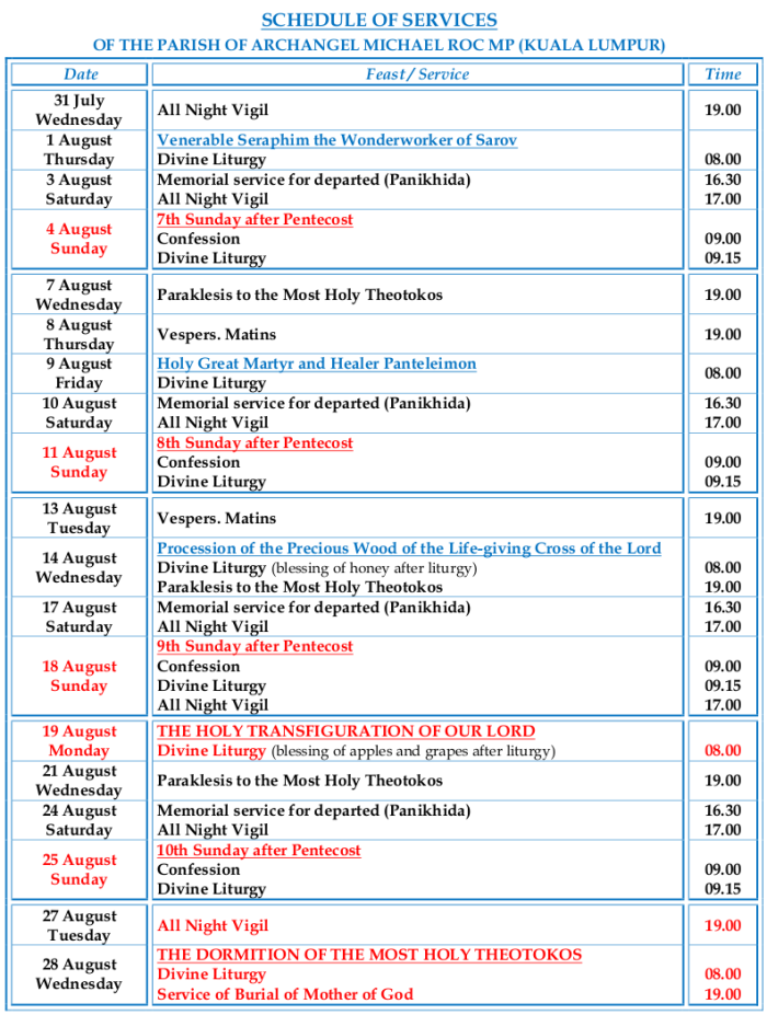 2019.08. Schedule of services KL